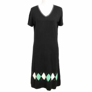 Rohnisch BLACK KNIT DIAMOND PRINT SHORT SLEEVE MIDI DRESS - M